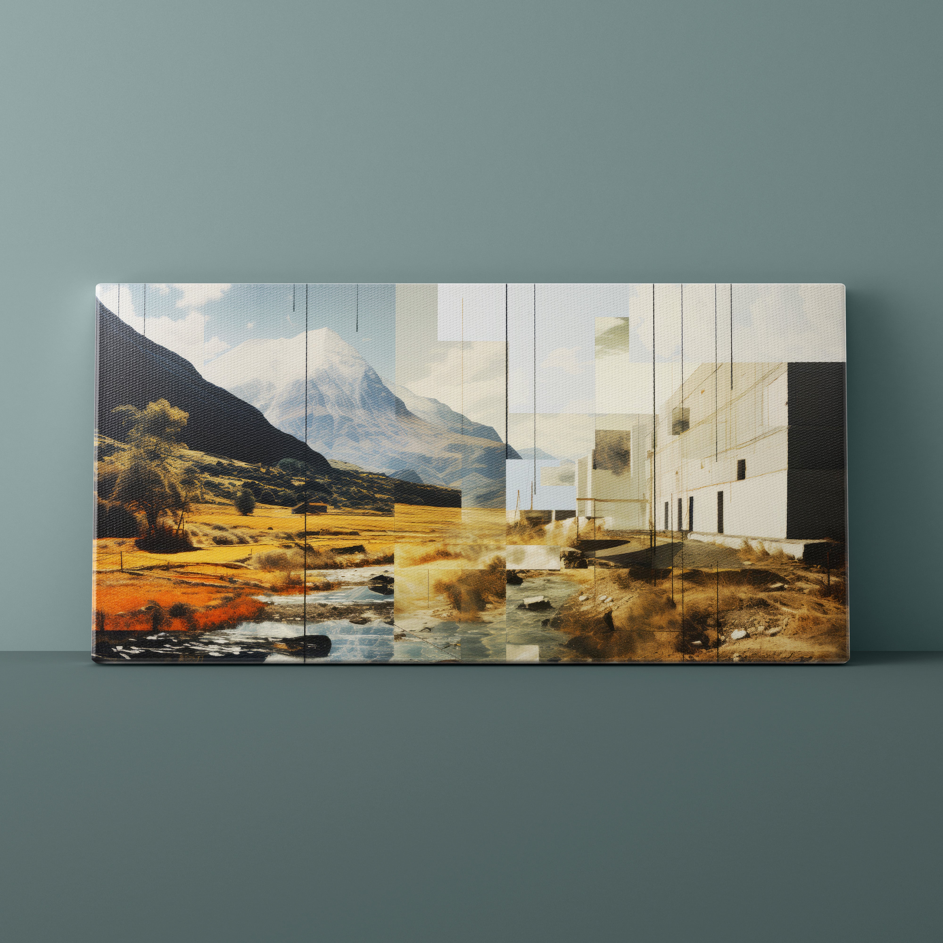 Multicolored abstract painting on a gray wall