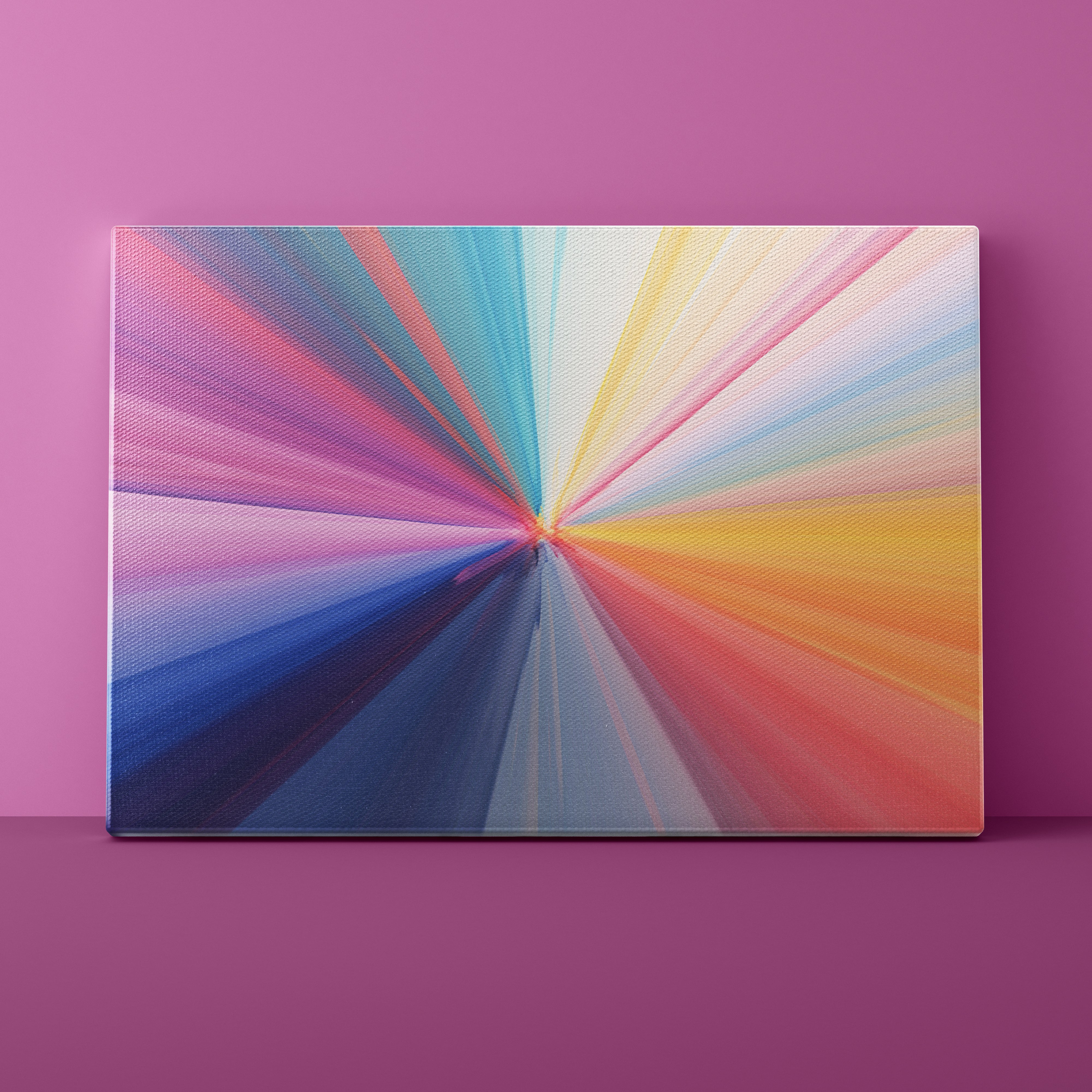 Abstract multicolored radial pattern on a pink background