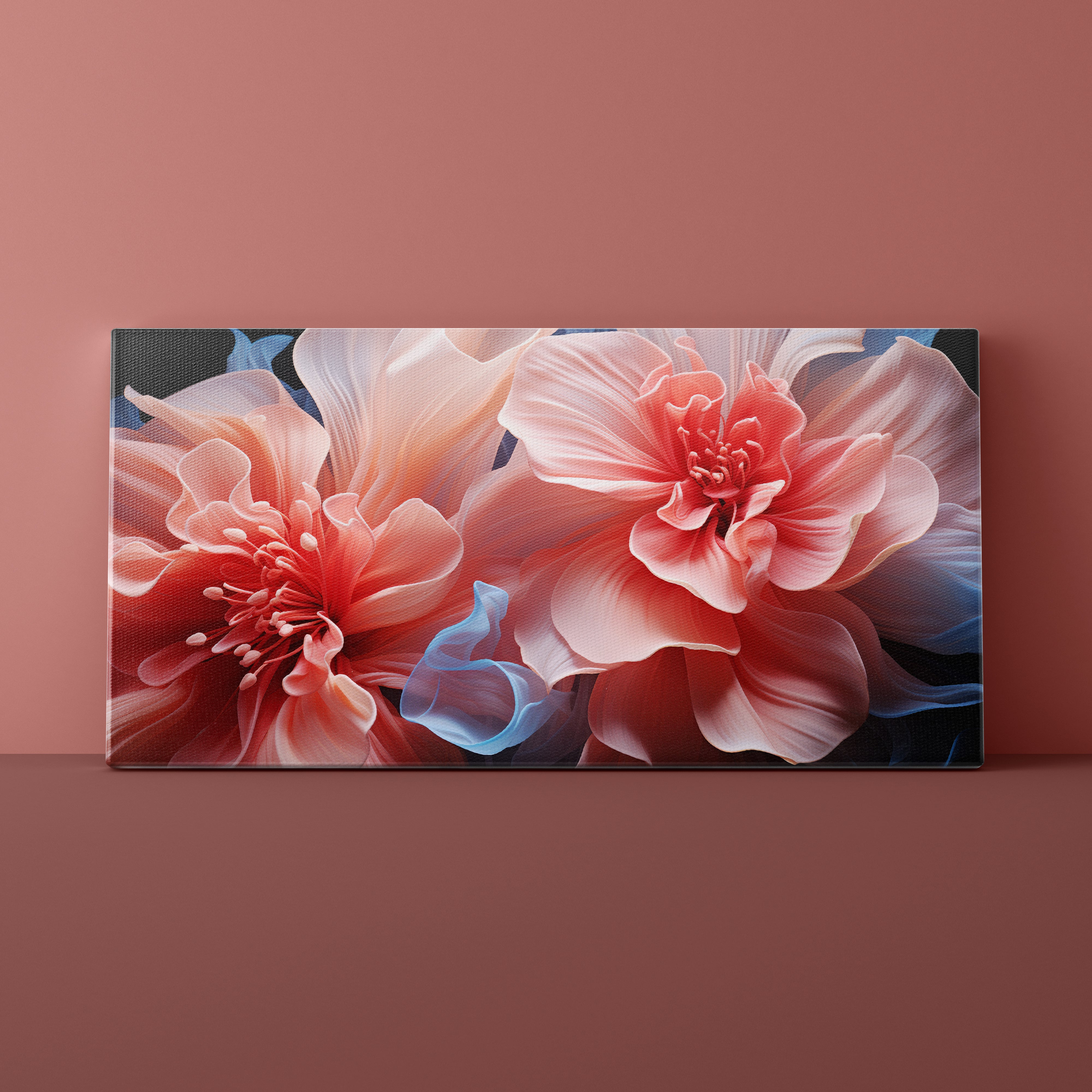 Canvas print of pink flowers on a pink background