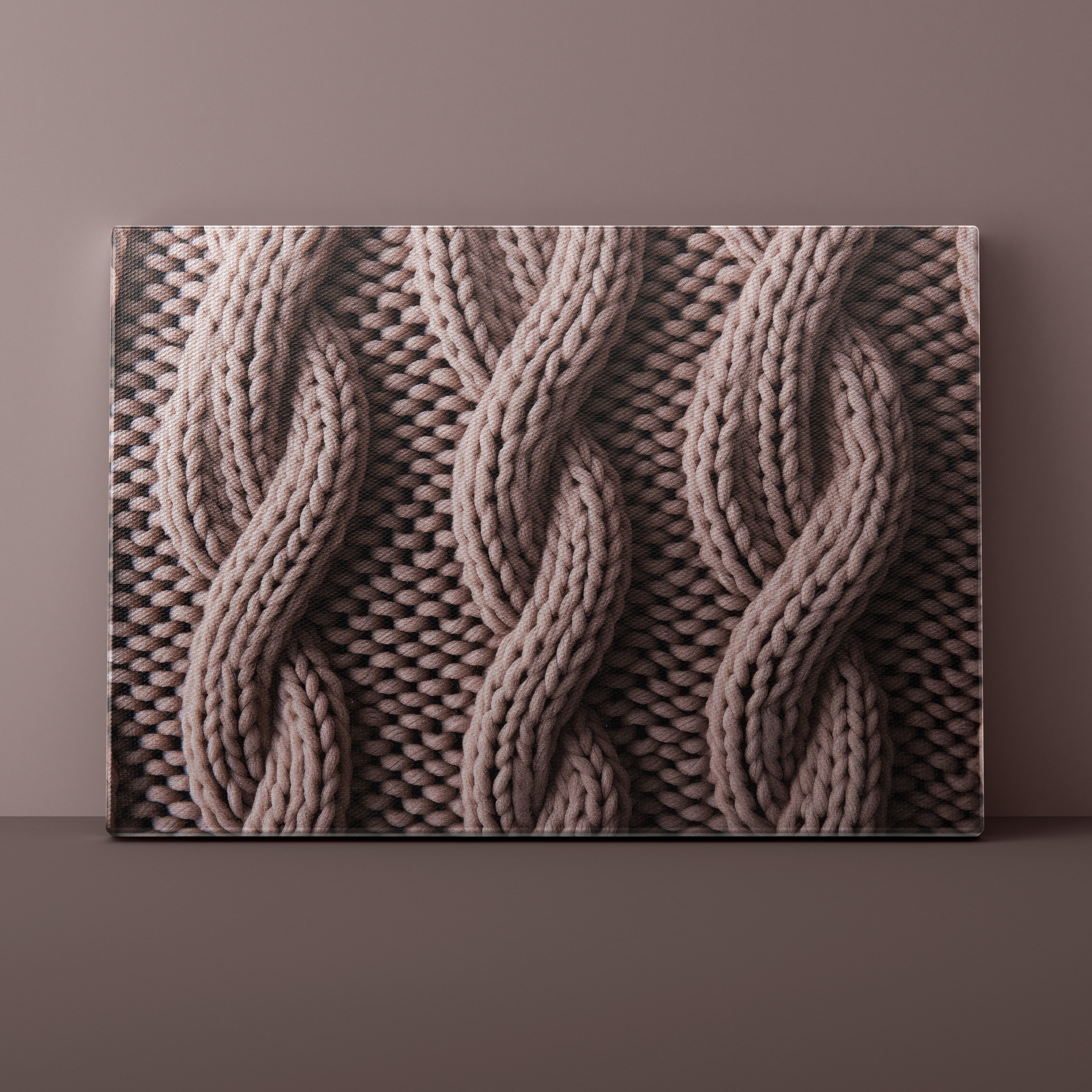 Textured wall art with braided pattern on a plain background