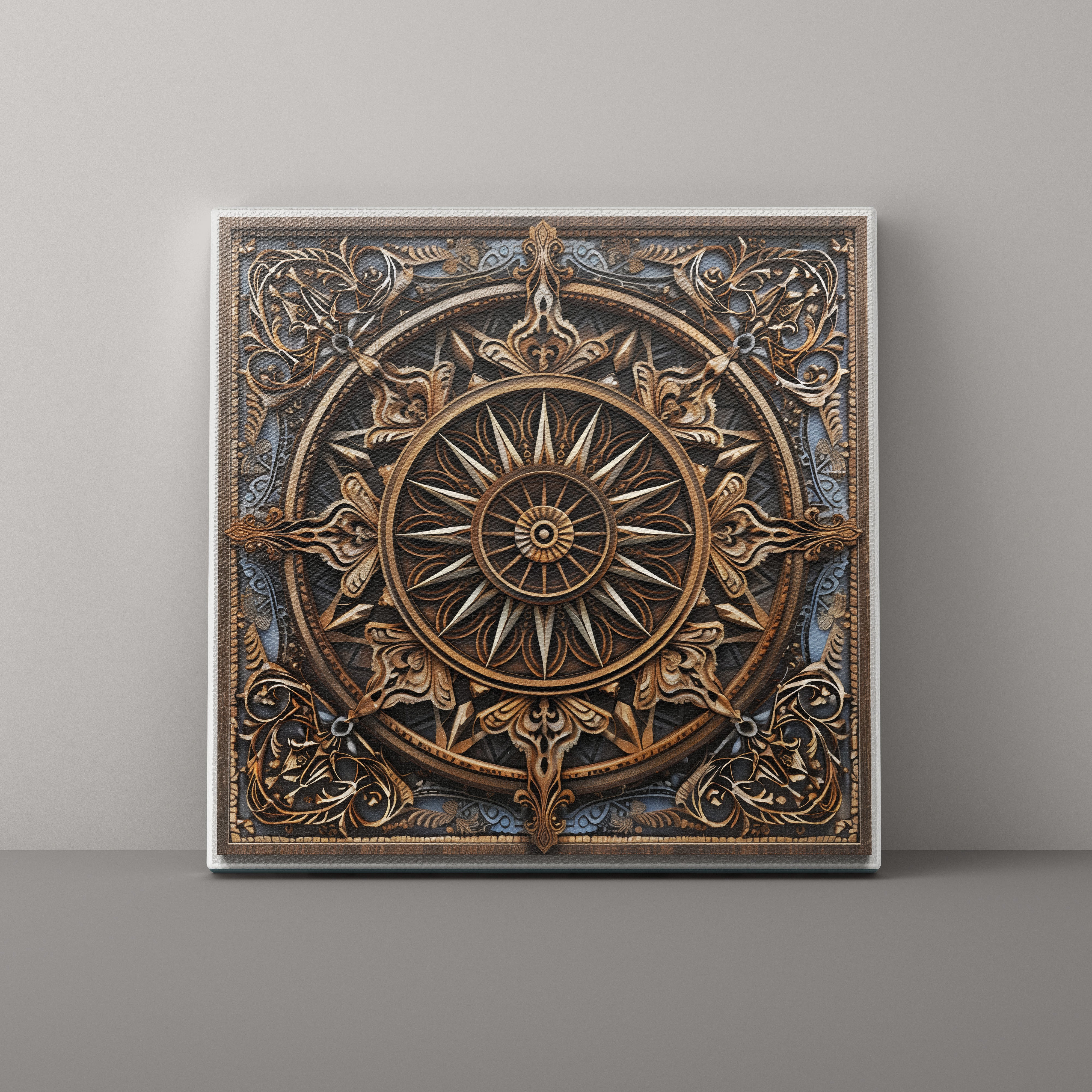 Decorative wall art with intricate design on a gray background