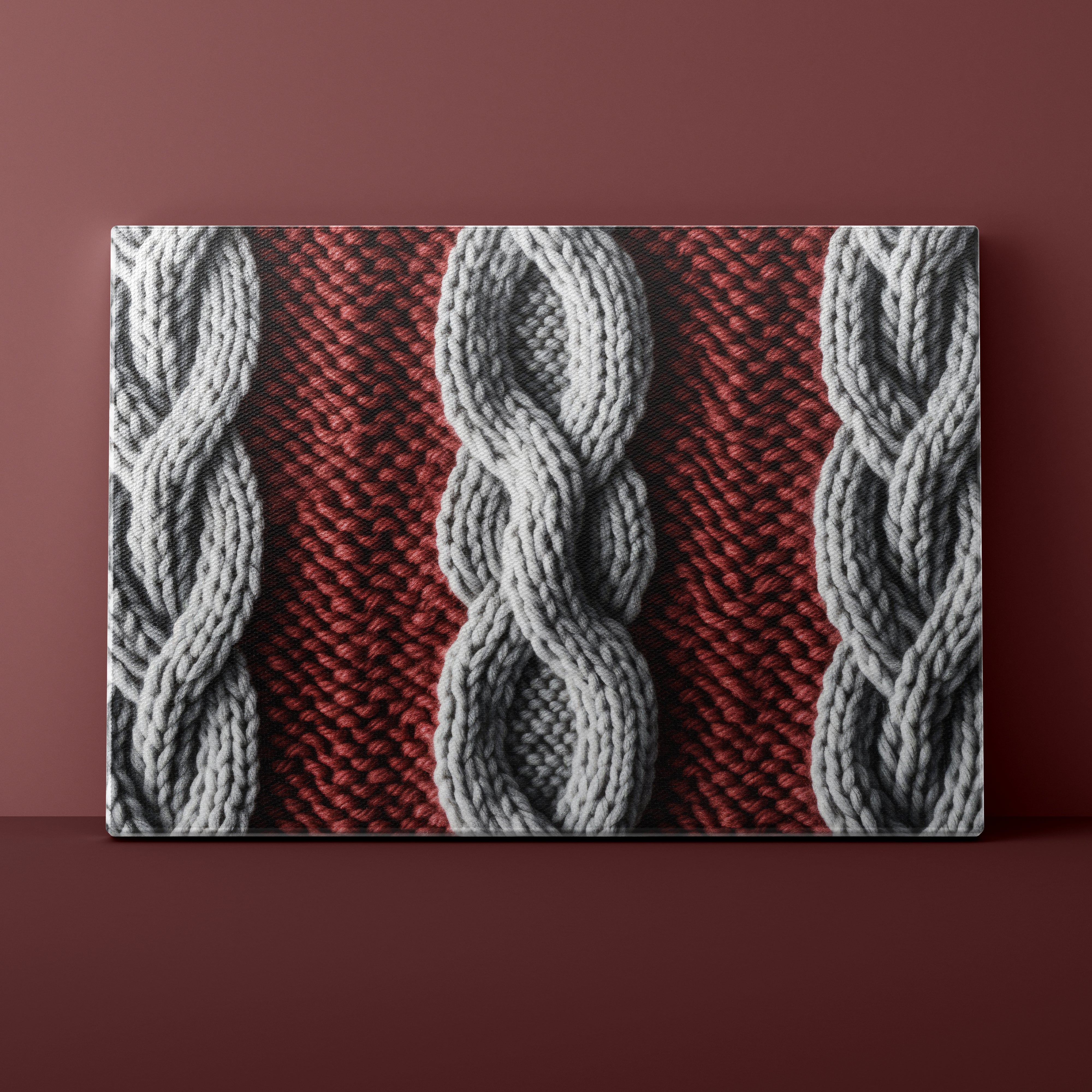 Textile pattern with gray braided design on a red background