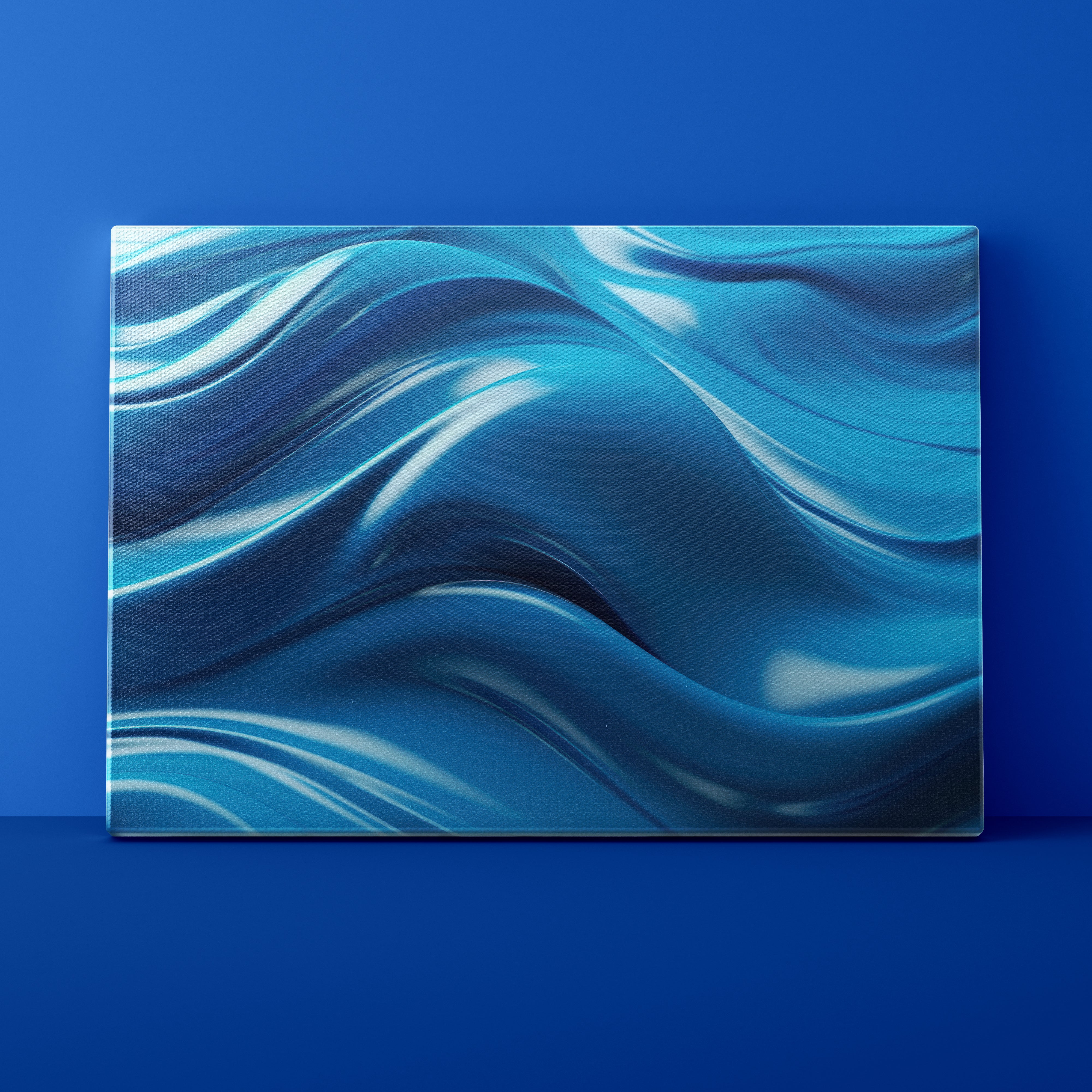 Blue wavy abstract painting on a blue background