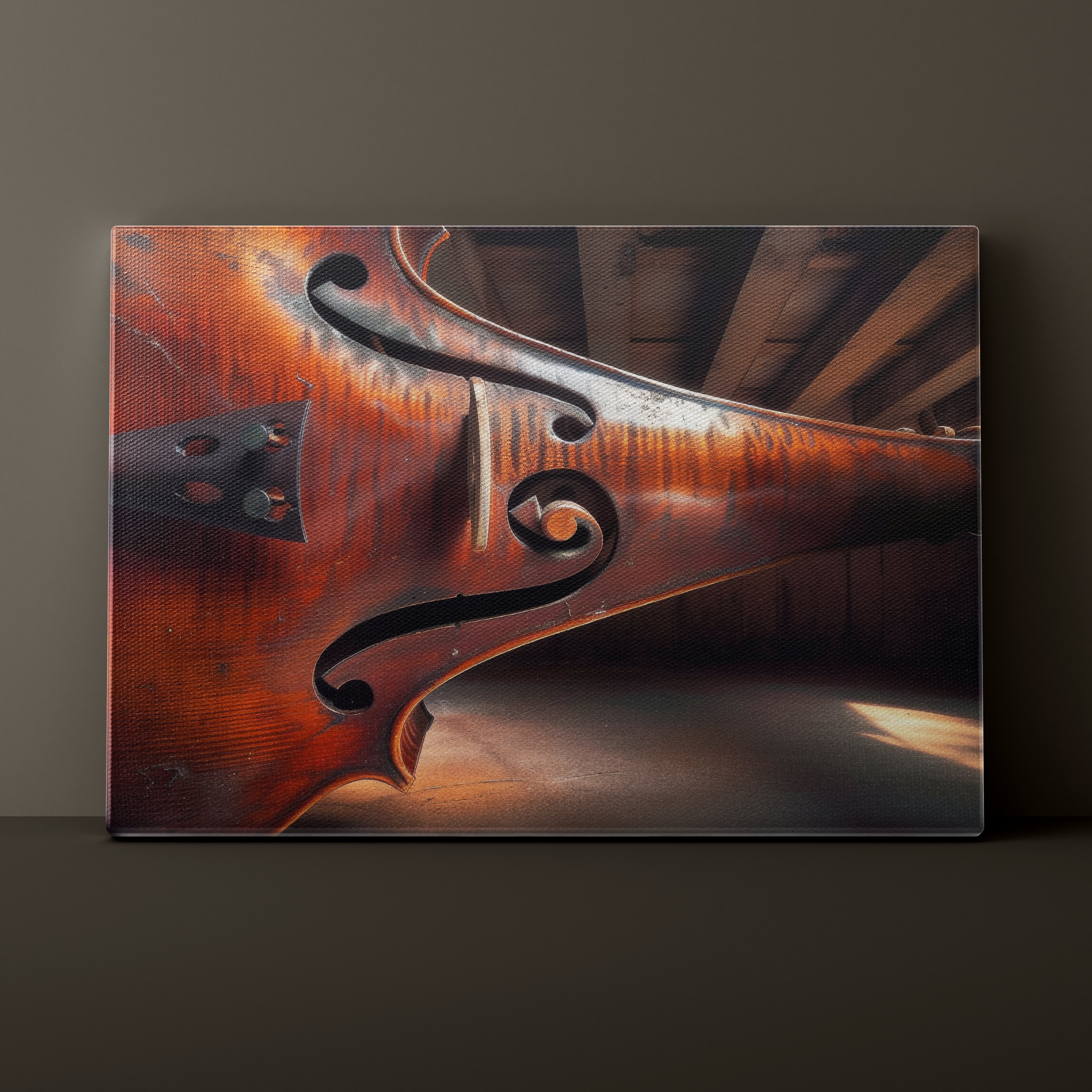 Close-up of a violin's f-hole on a dark background