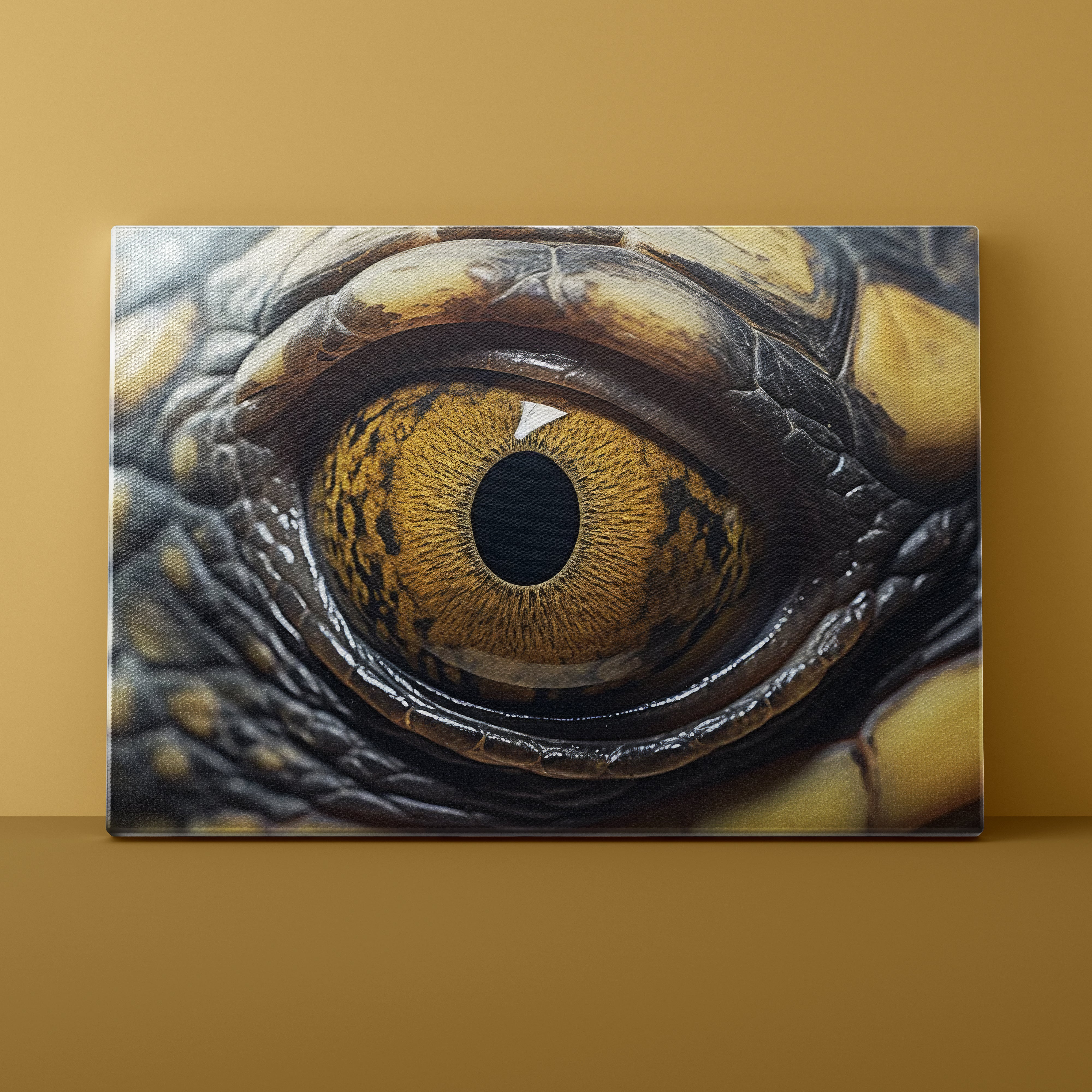 Close-up of a turtle eye on a beige background