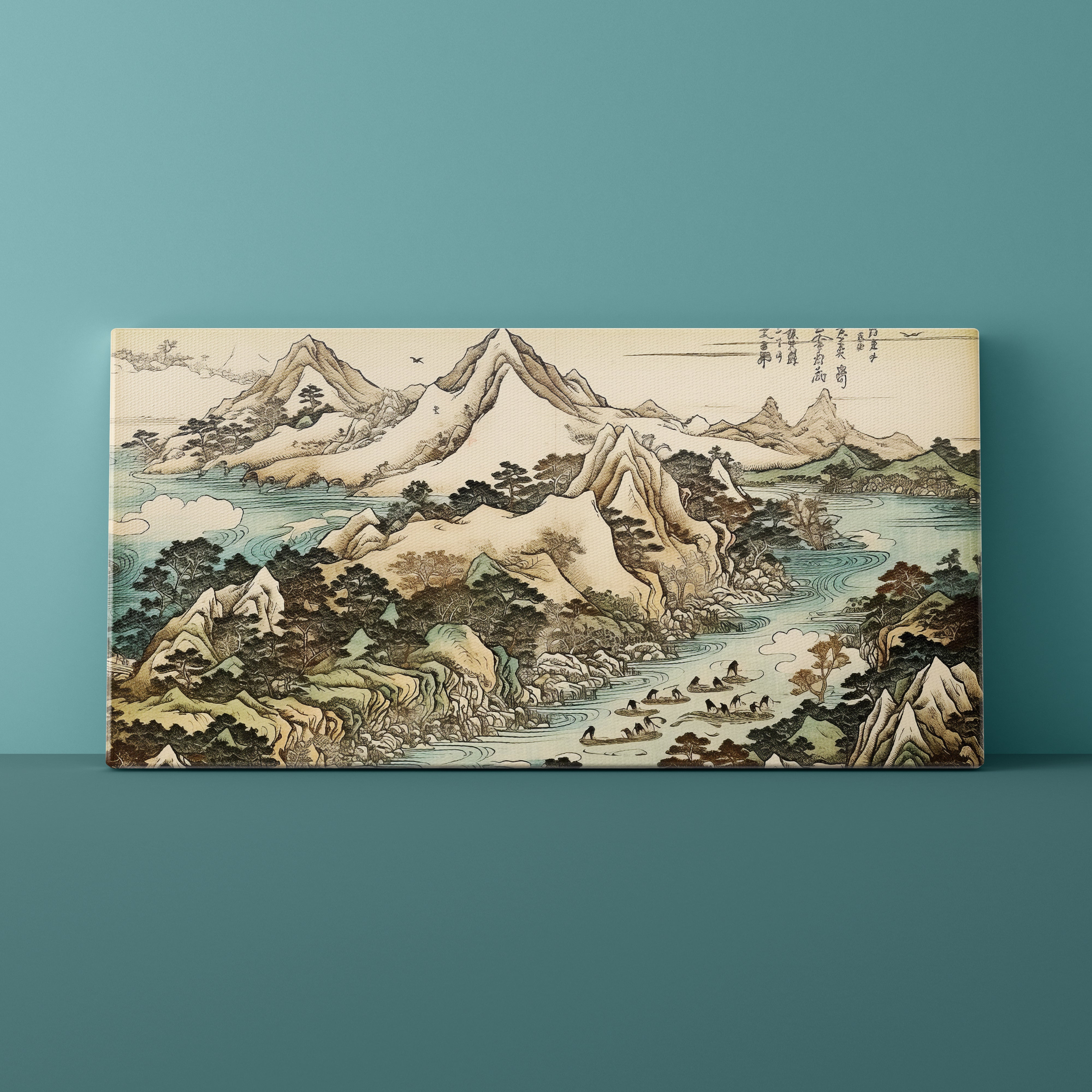 Canvas print of a mountain landscape with a blue background