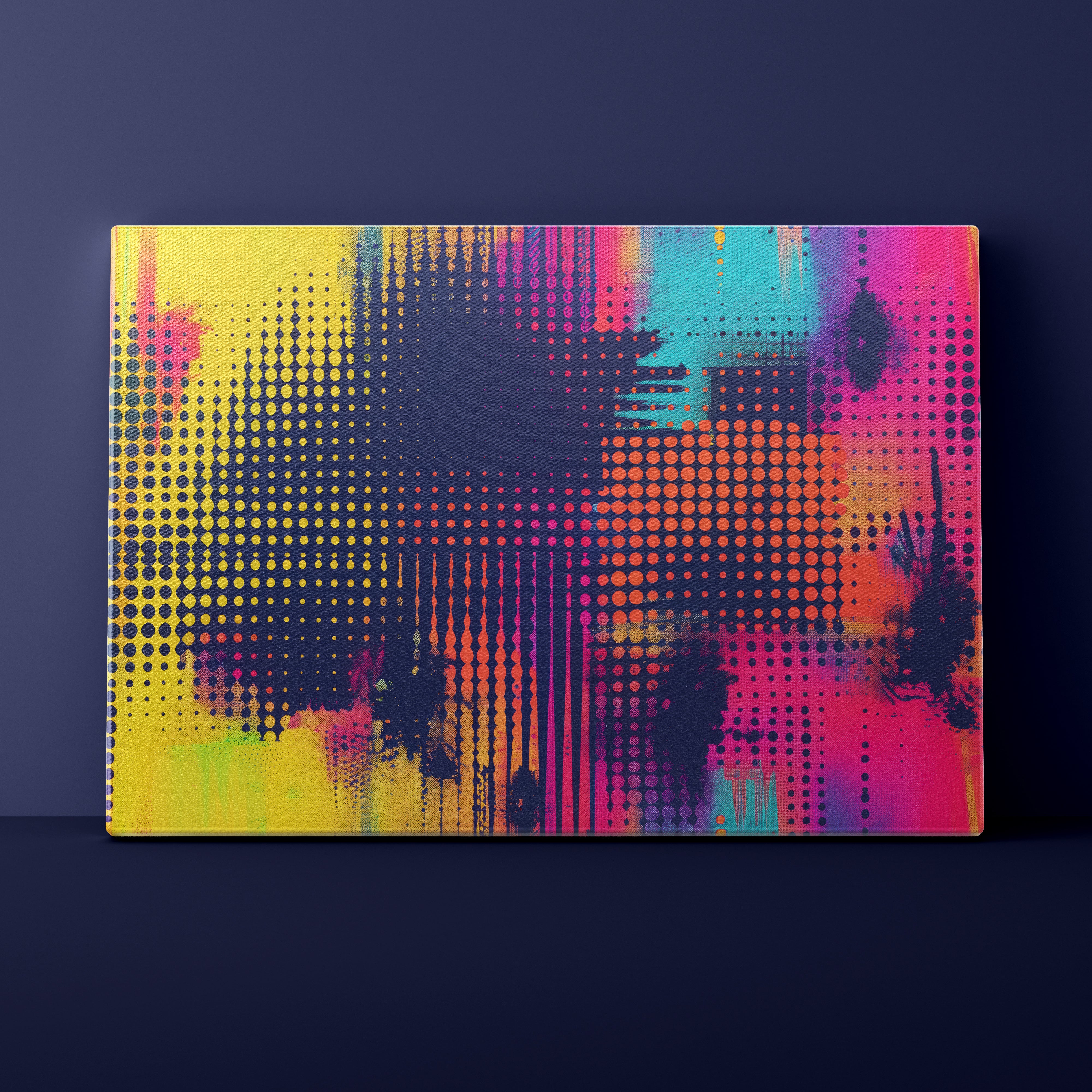 Colorful abstract design on a rectangular object against a dark background