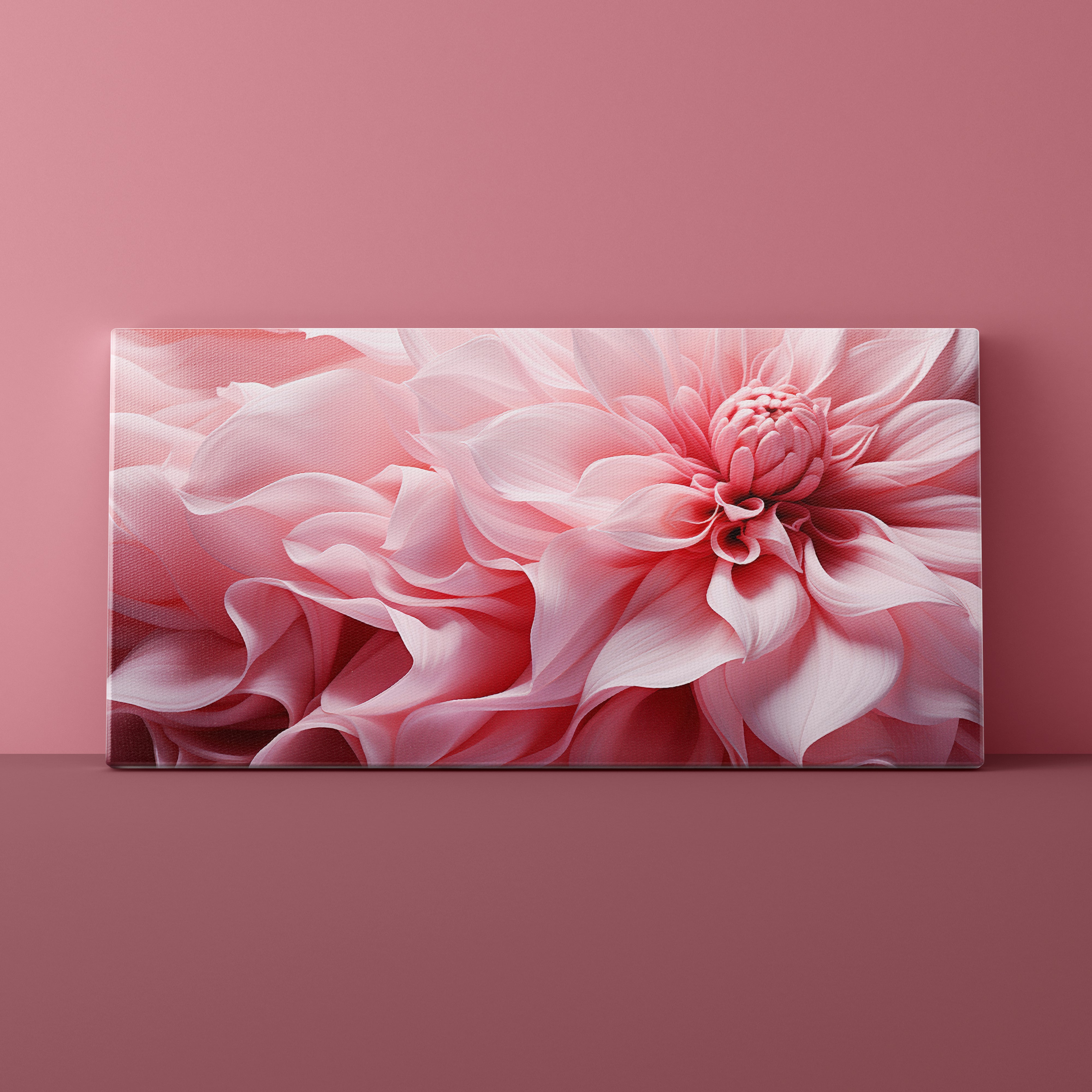 Canvas print of a pink flower on a pink wall