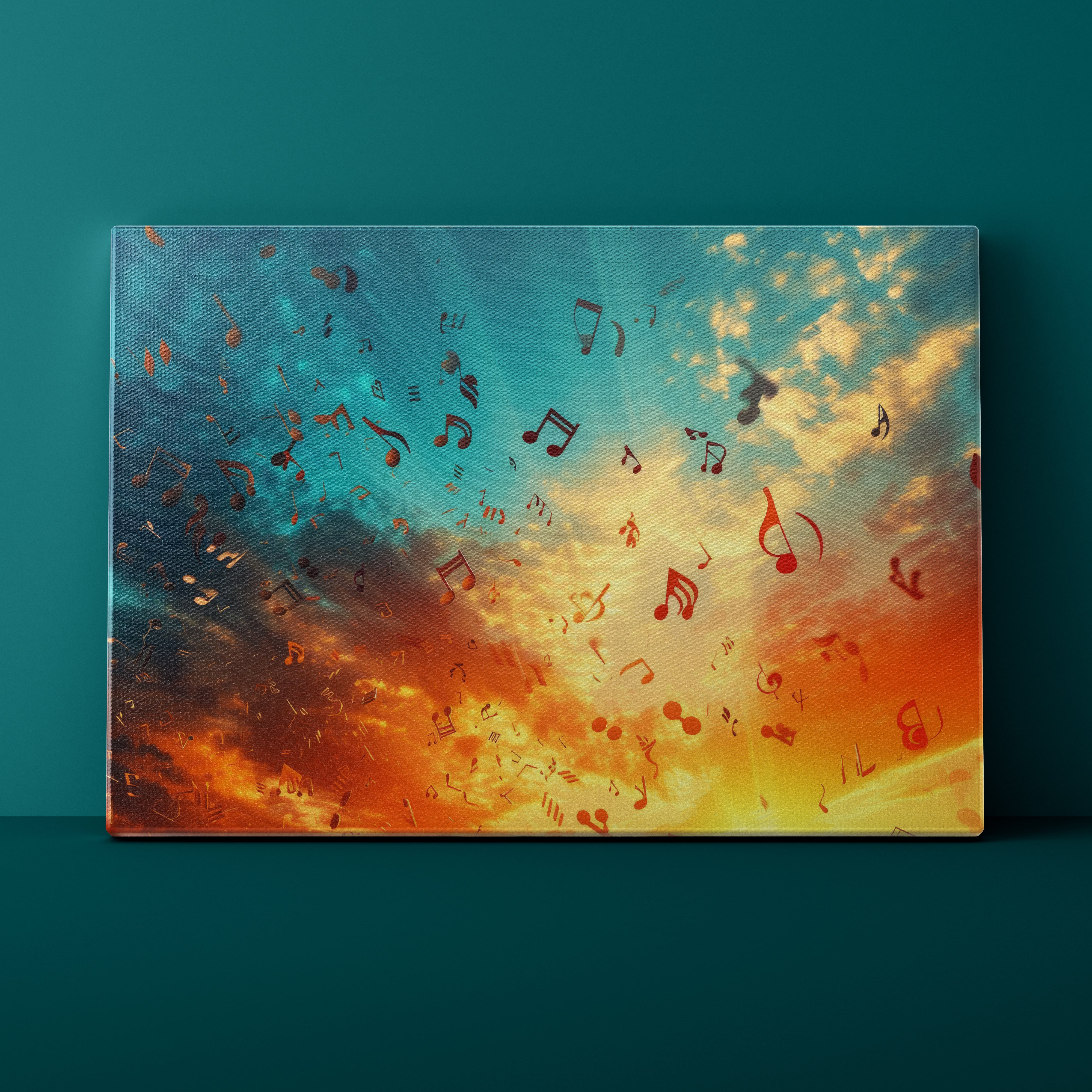 Canvas print with musical notes on a colorful abstract background