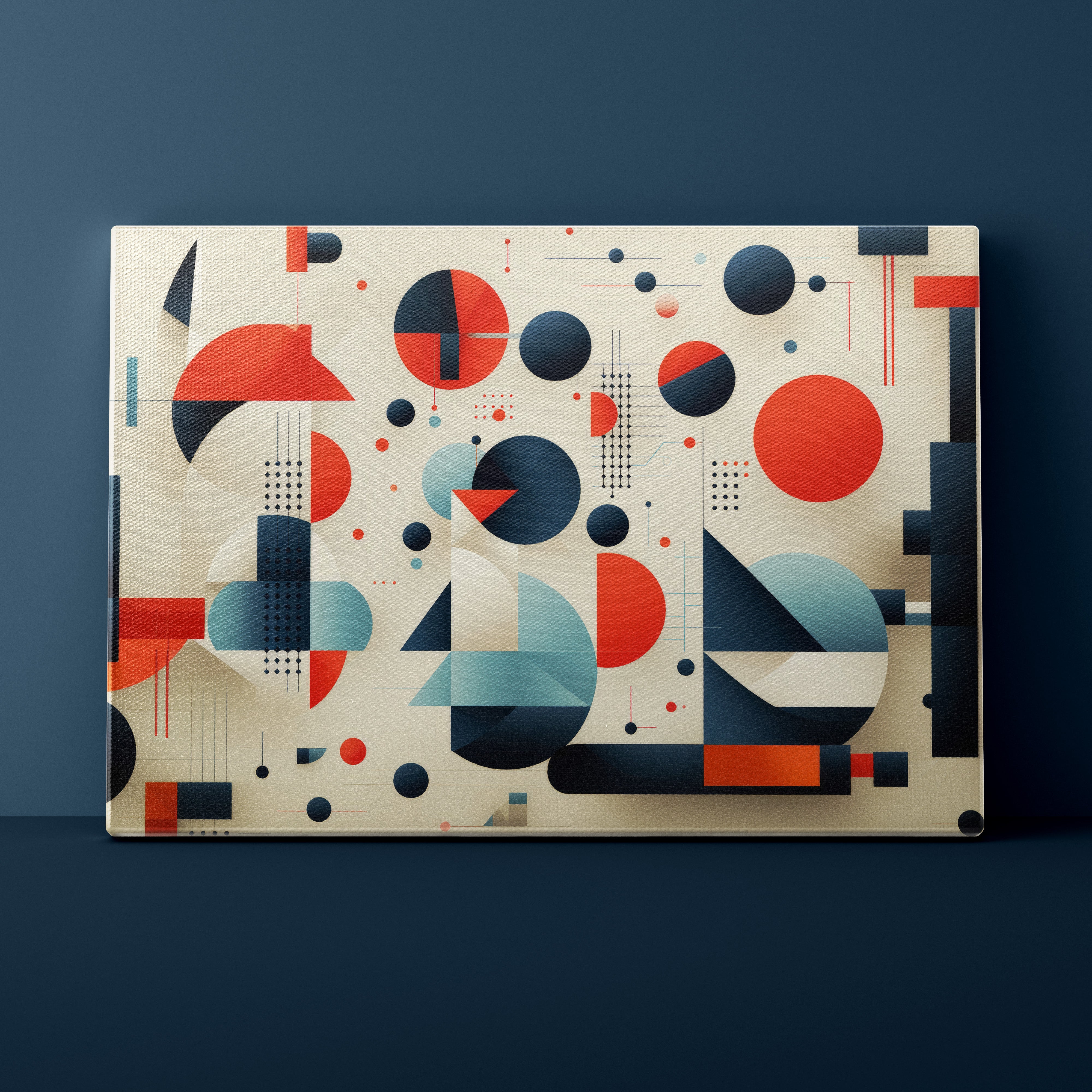 Geometric patterned canvas on a dark blue background