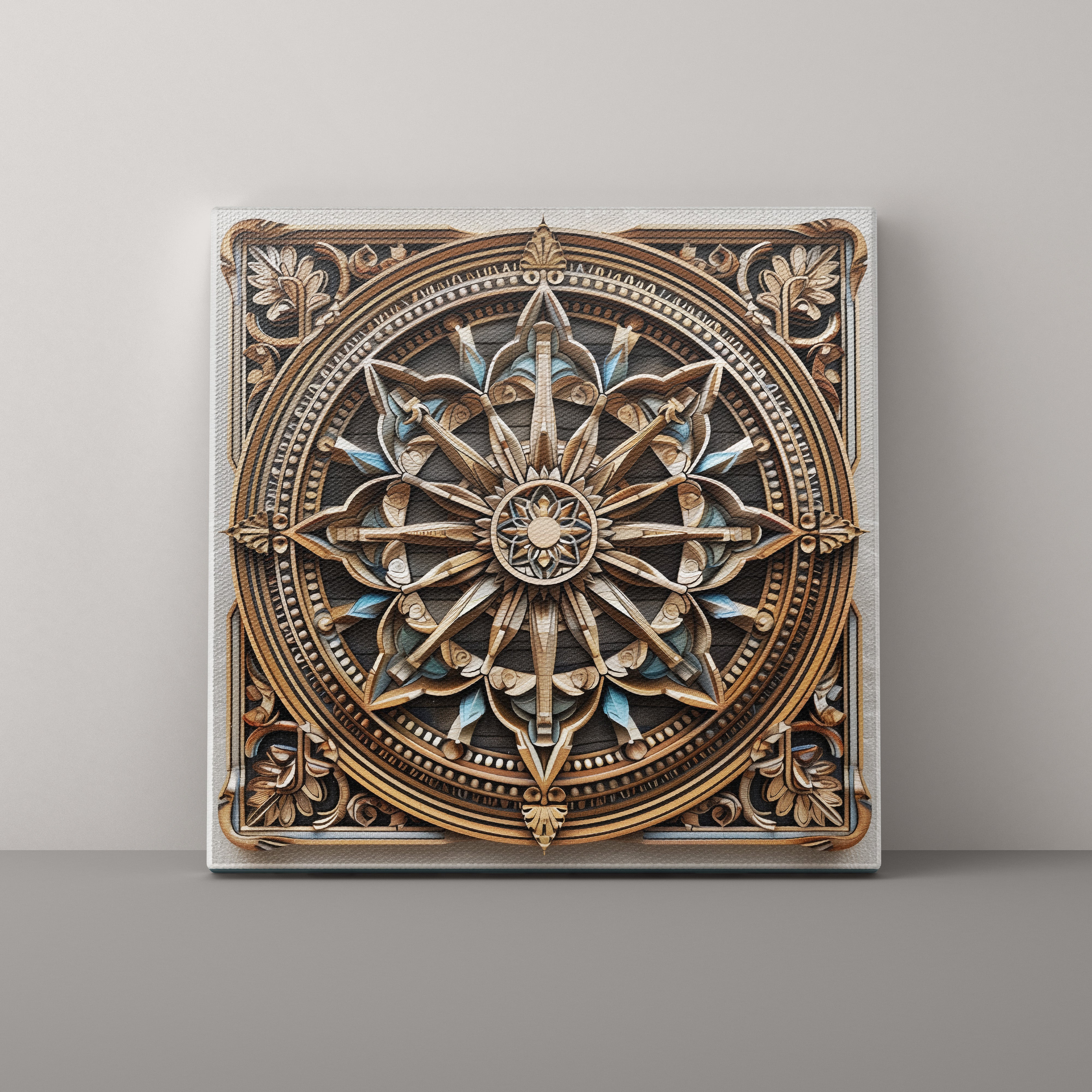 Decorative wall art with intricate design on a gray background