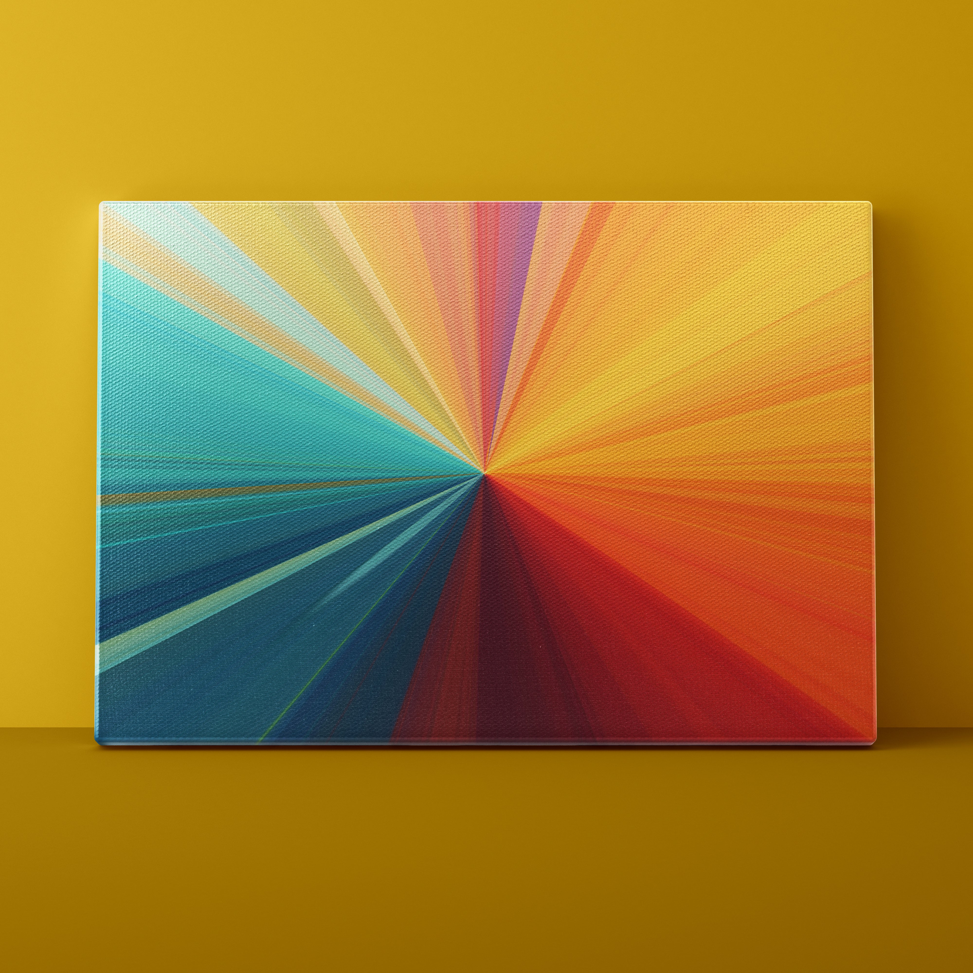 Colorful abstract art piece on a yellow background