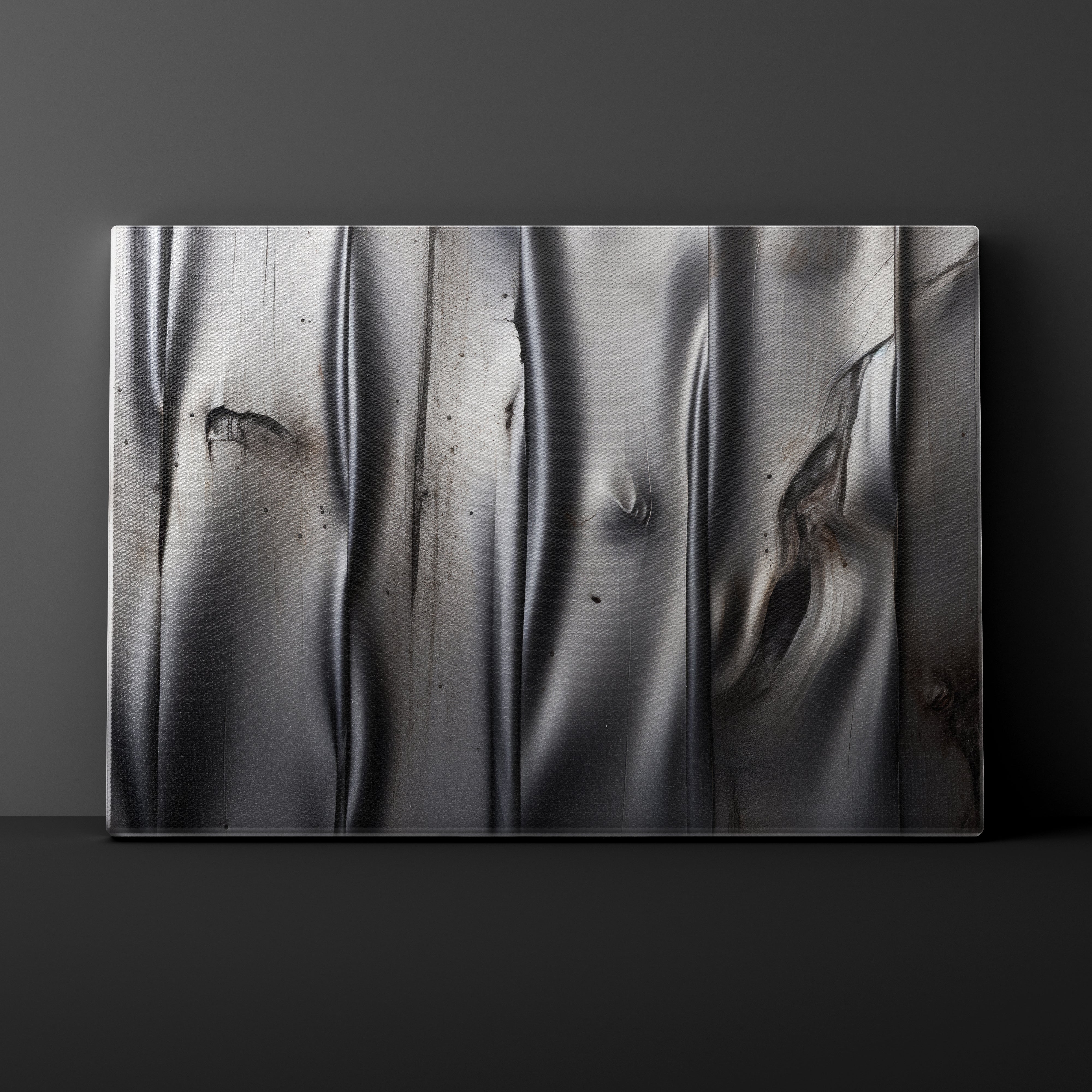 Abstract art piece with metallic textures on a dark background
