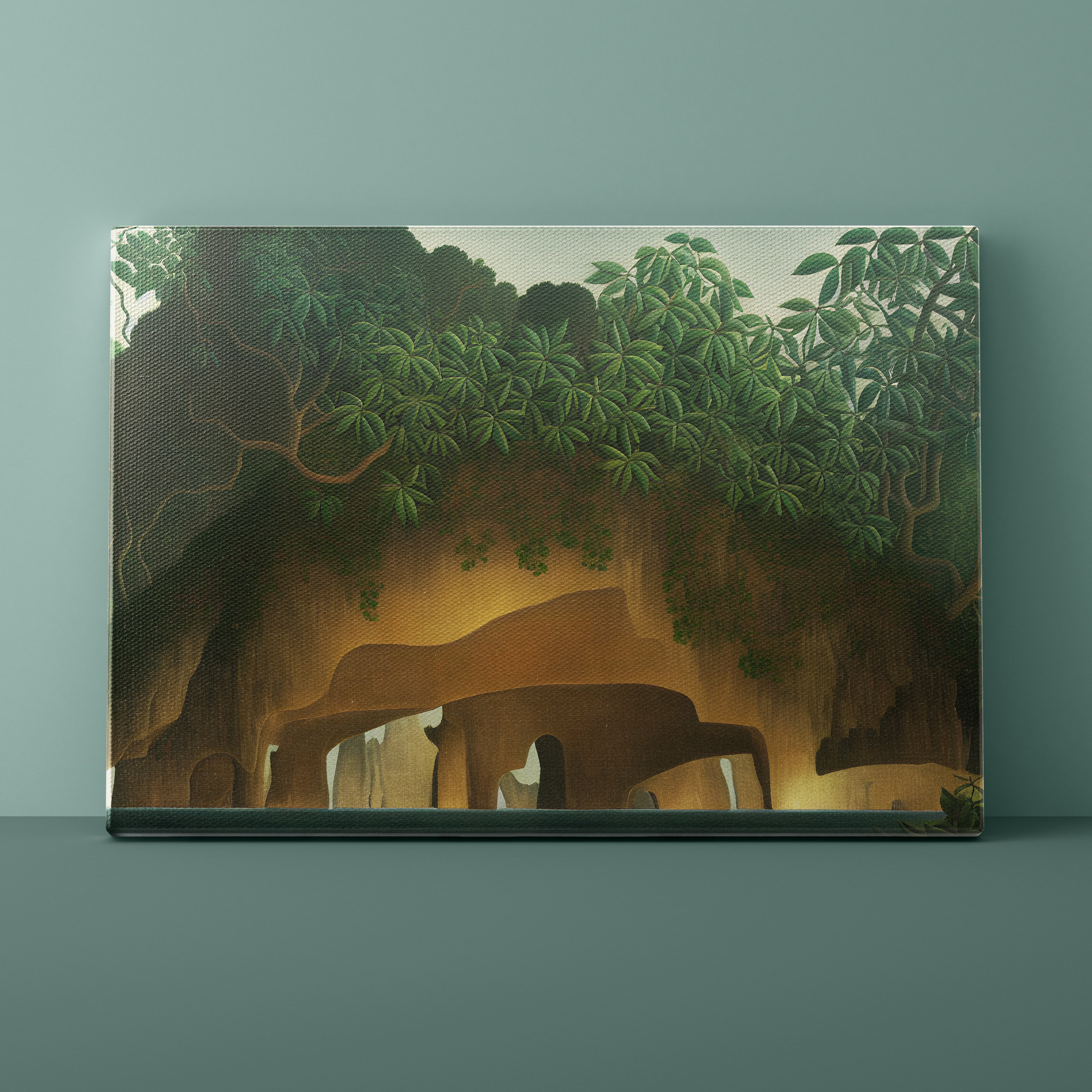 Artistic depiction of a large elephant in a forest setting