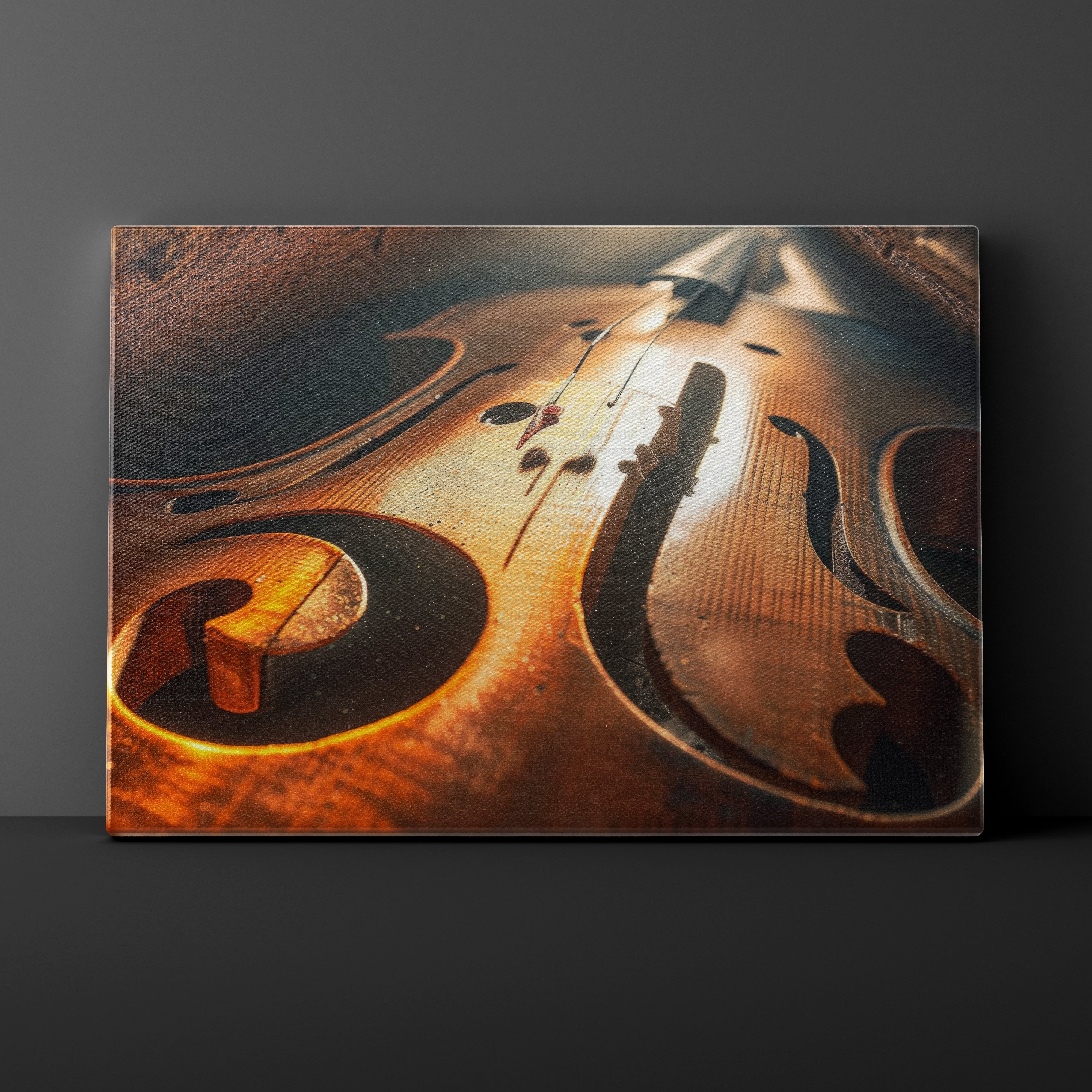 Close-up of a wooden violin on a dark background
