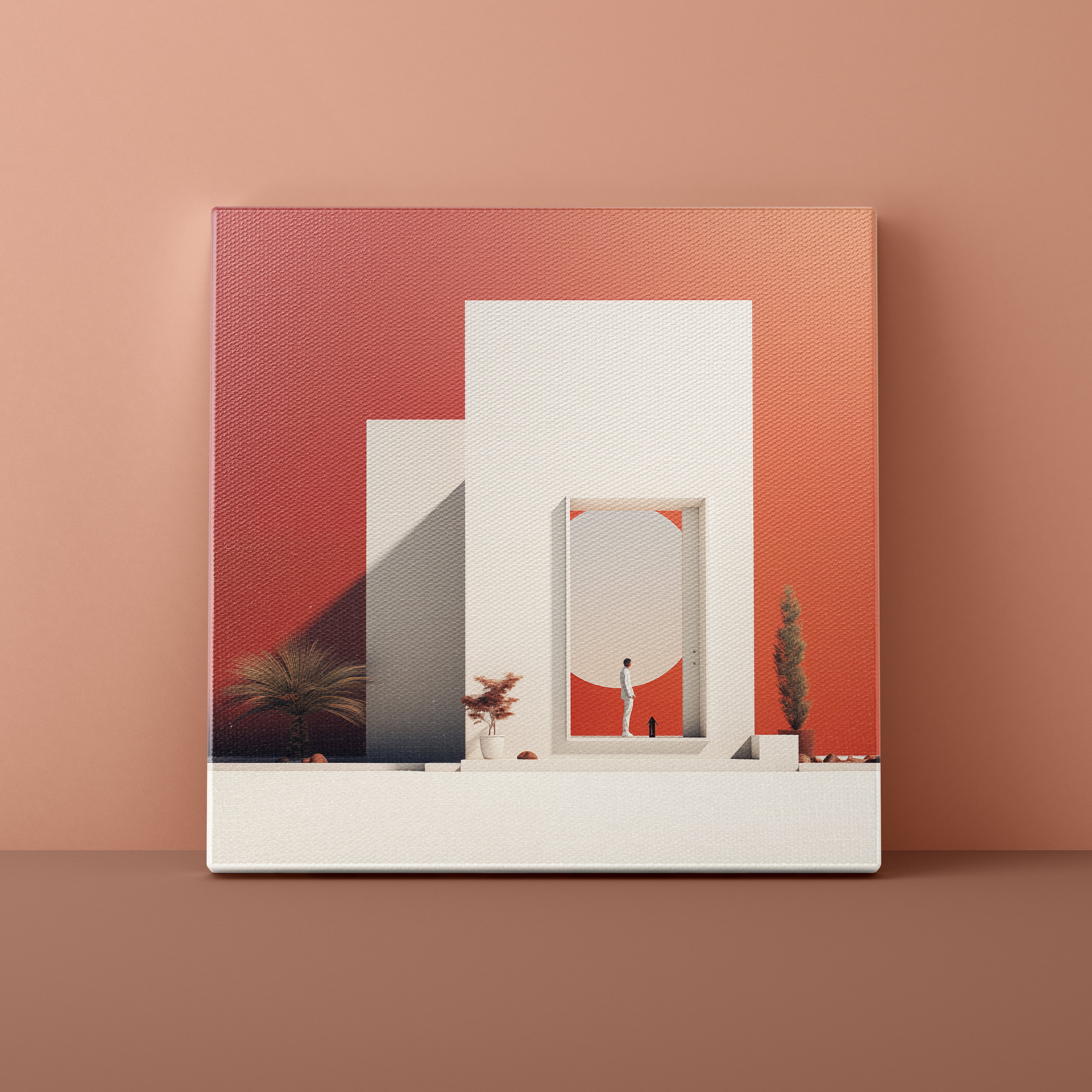 Abstract art piece with geometric shapes on a peach background