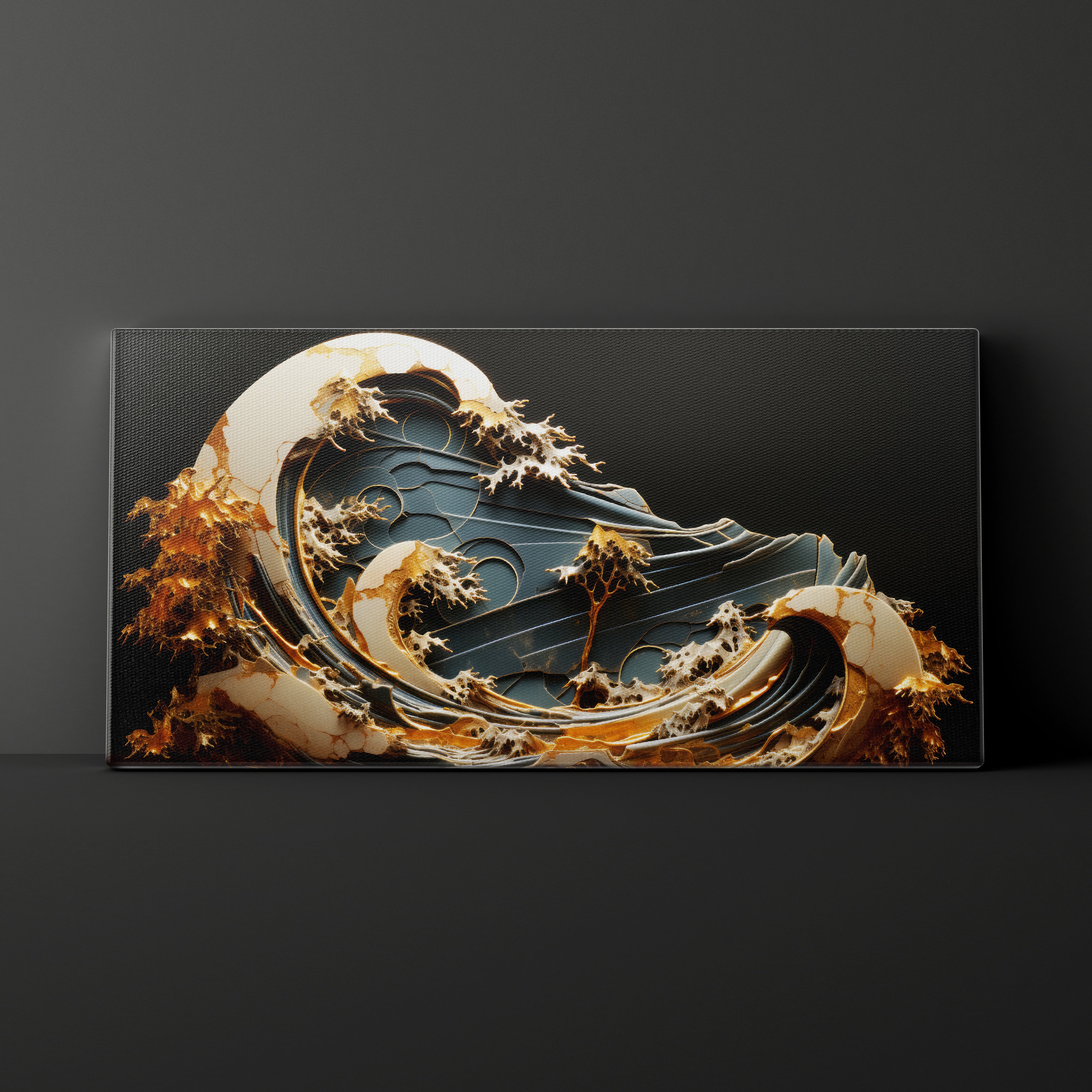 Soft teal waves with calm gold seams.