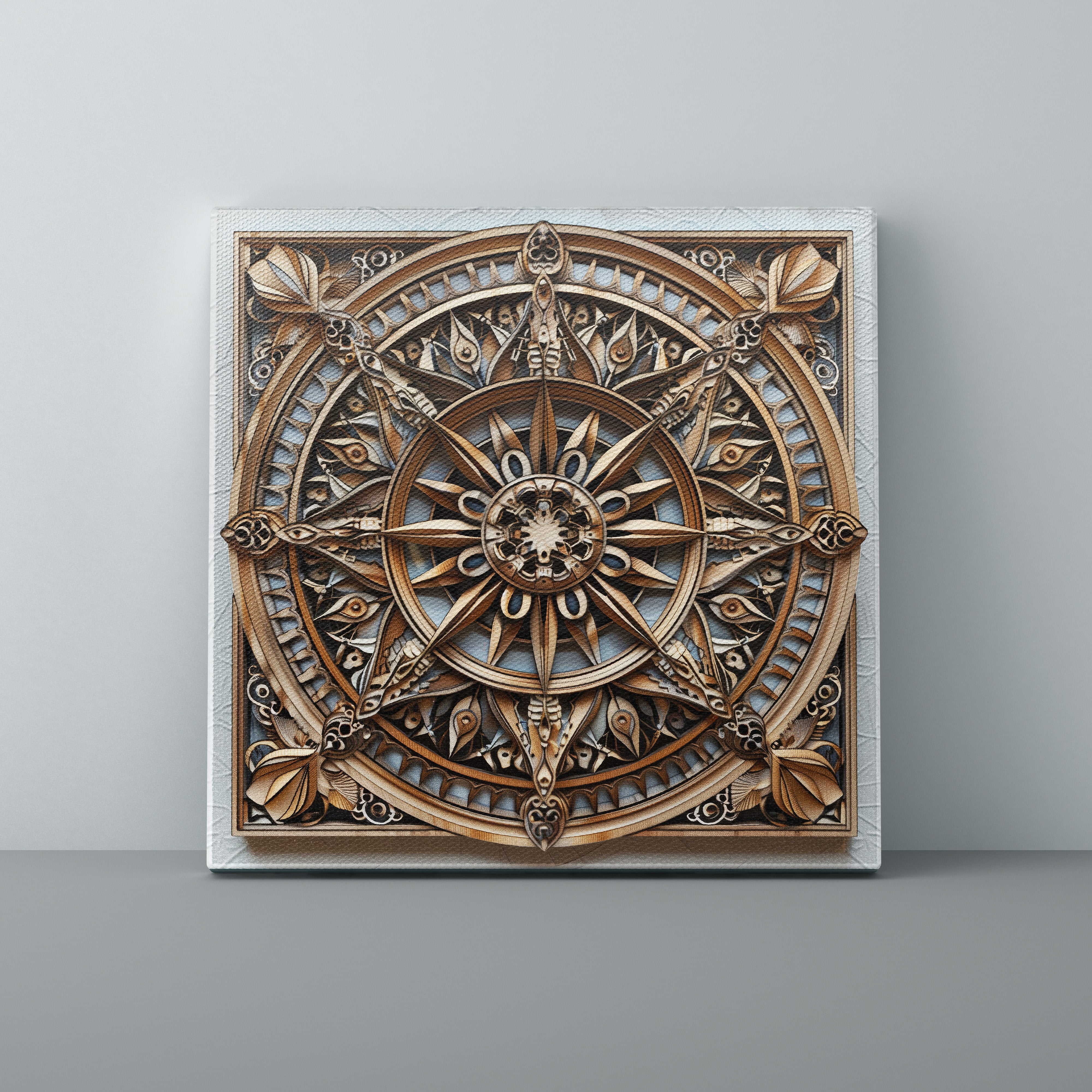 Decorative wall art with intricate design on a gray background