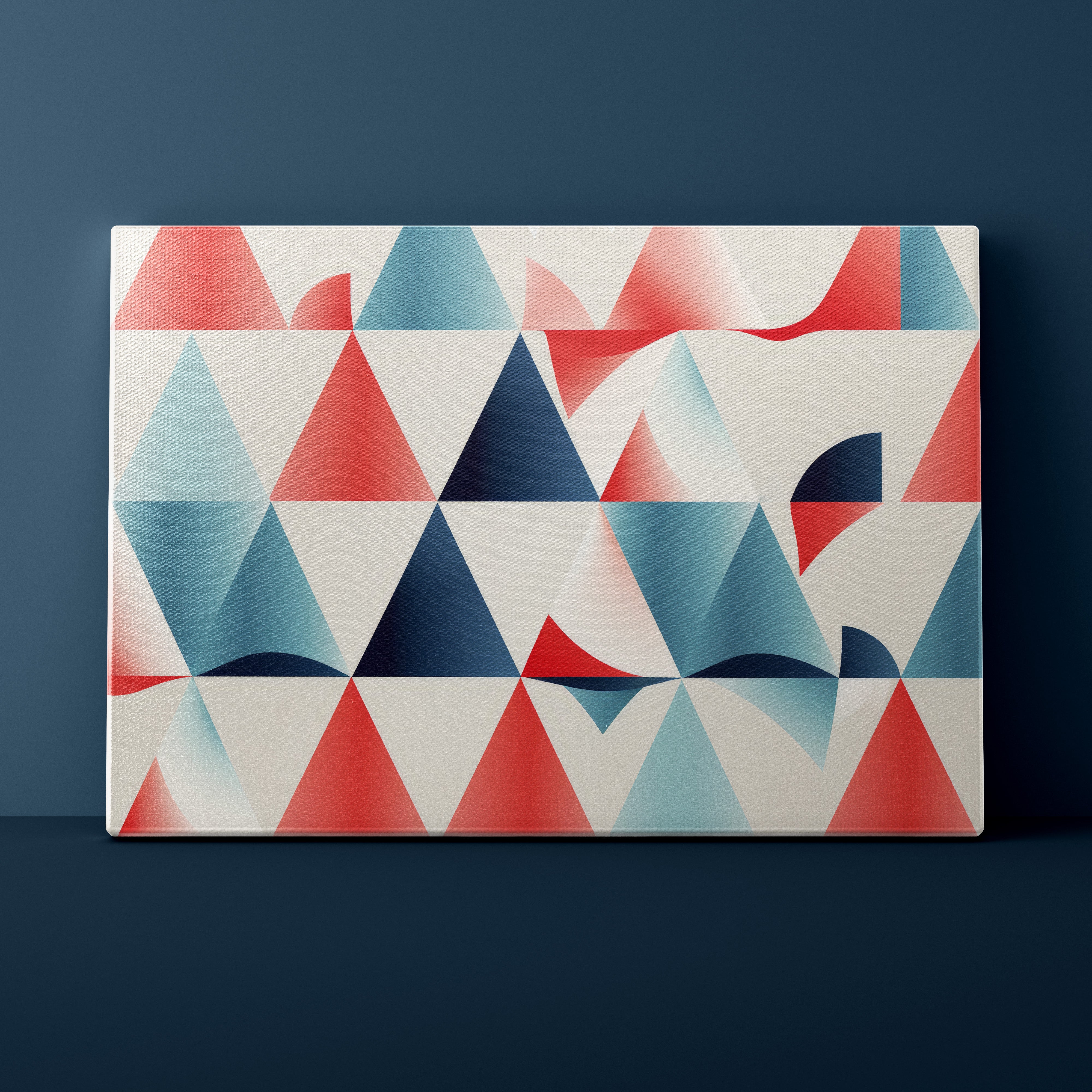 Geometric triangle pattern on a rectangular canvas against a dark blue background