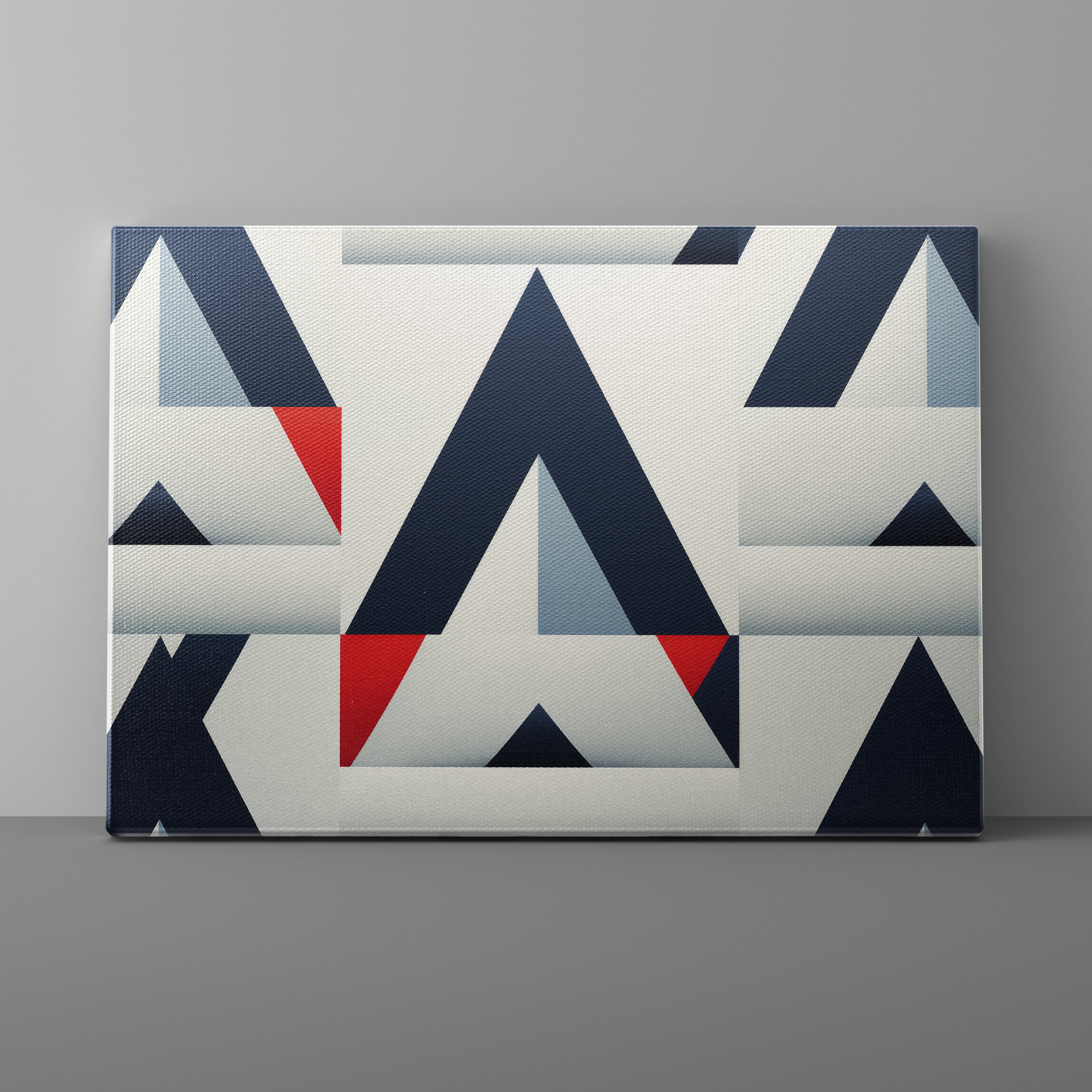 Geometric abstract art piece with triangles on a gray background