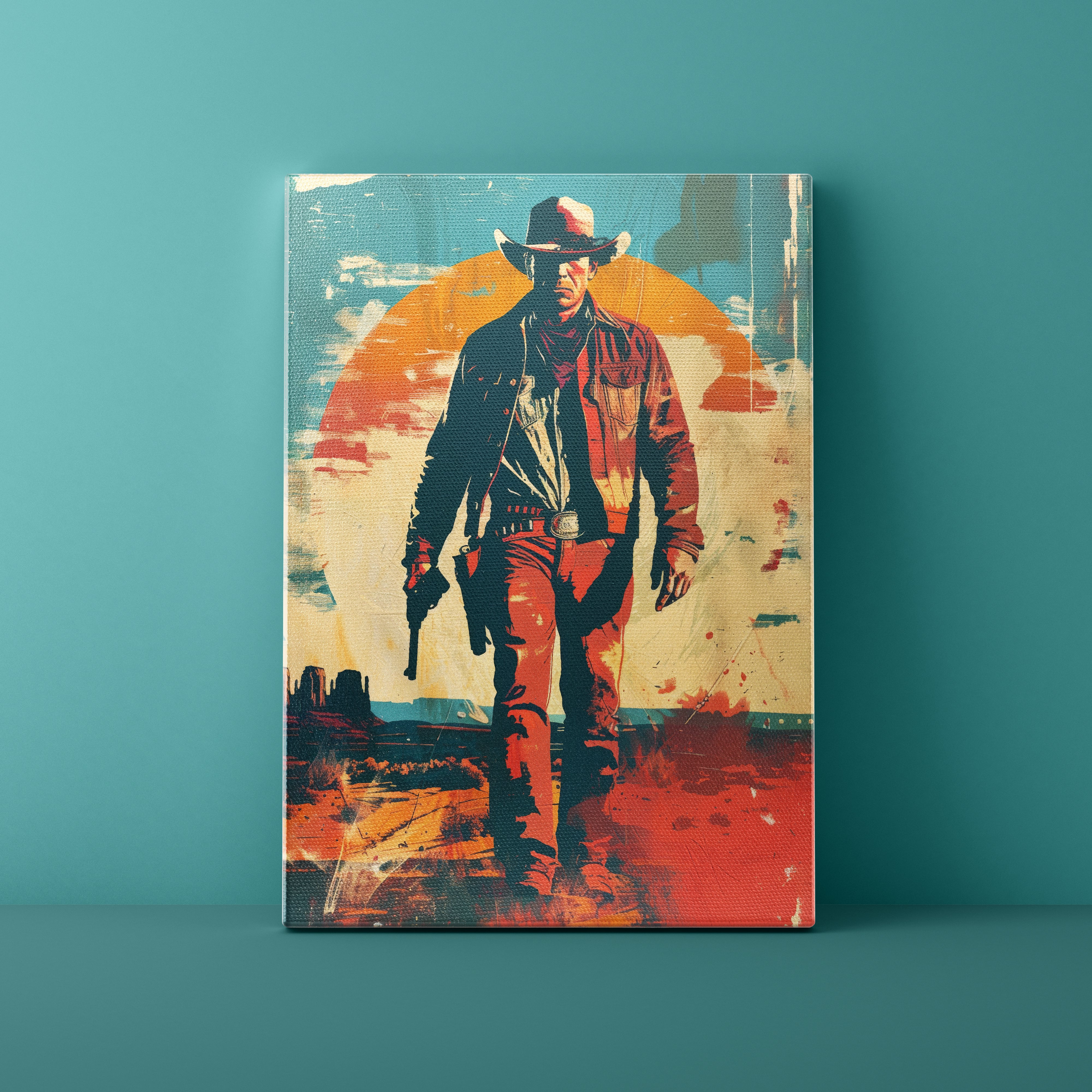 Book cover with a stylized illustration of a person in a cowboy hat and coat against a colorful background.
