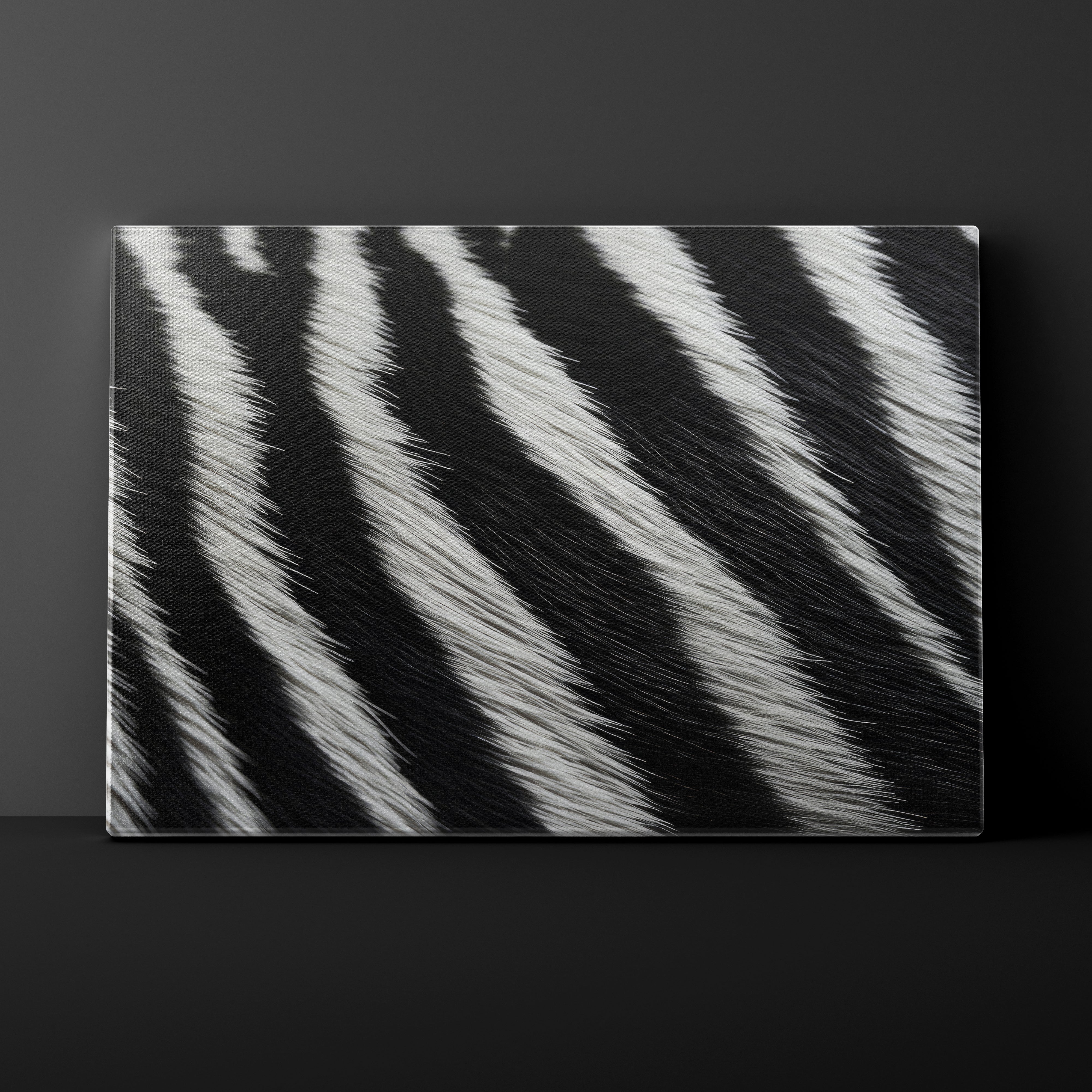 Canvas print with black and white striped pattern on a dark background